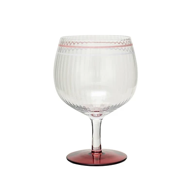 Hello Honey® 20oz. Clear Vintage Reproduction Stemmed Fluted Wine Glass with Hand-Painted Stripe & Red Base