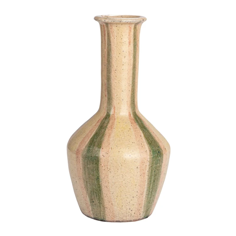 Hello Honey® 10.5" Green & Cream Hand-Painted Crackle Glaze Terra Cotta Vase with Tall Neck