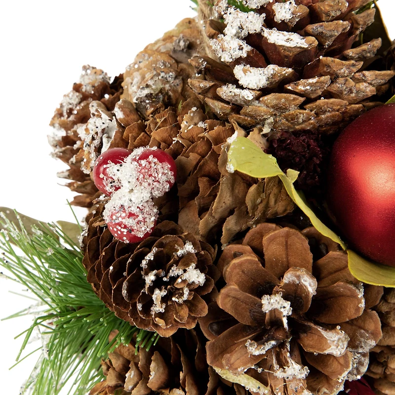 5.5" Red Ornament Pinecone and Mixed Foliage Hanging Christmas Ball Ornament
