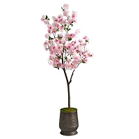 5.5ft. Cherry Blossom Tree in Ribbed Metal Planter
