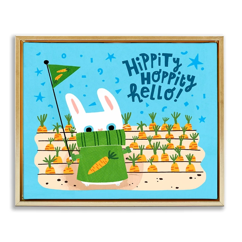 Stupell Industries Hippity Hoppity Hello Bunny Floater Framed Art