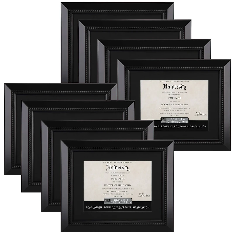 8 Pack: Black Rope 8.5" x 11" Document Frame with Mat, Graduation Collection by Studio Décor®