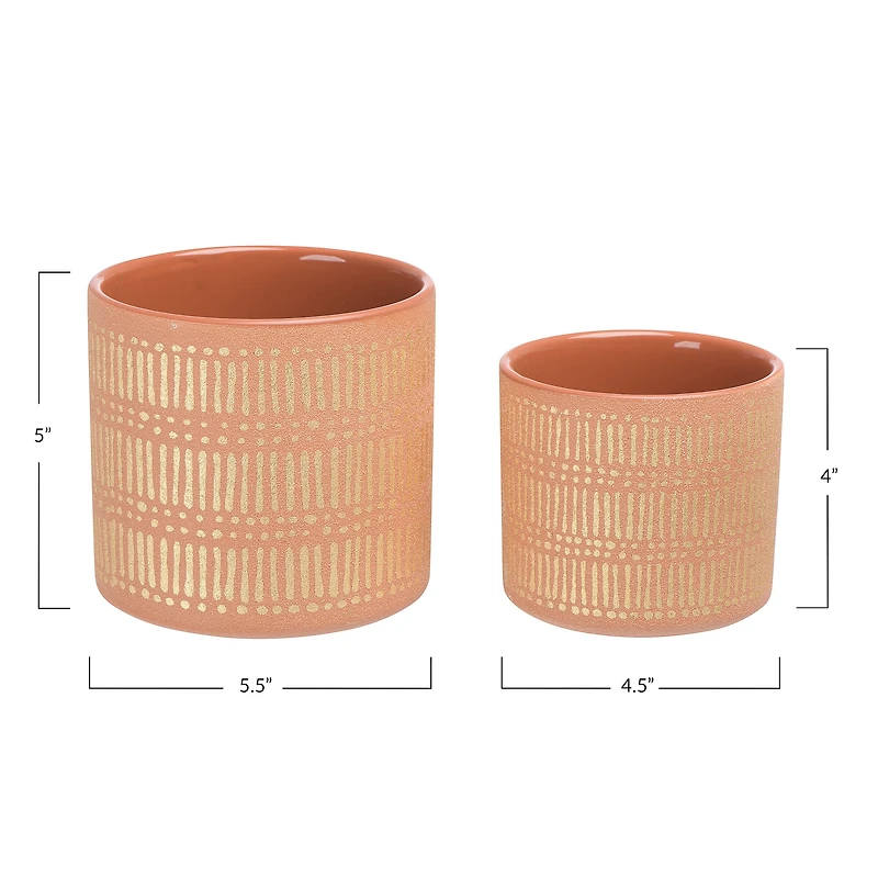 Hello Honey® Coral Stoneware Pots with Gold Pattern Set