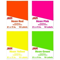 JAM Paper Assorted Neon Full Sheet Shipping Labels, 8.5" x 11"