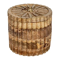 Hello Honey® 5.75" Round Carved Mango Wood Pleated Box with Lid & Metal Pull