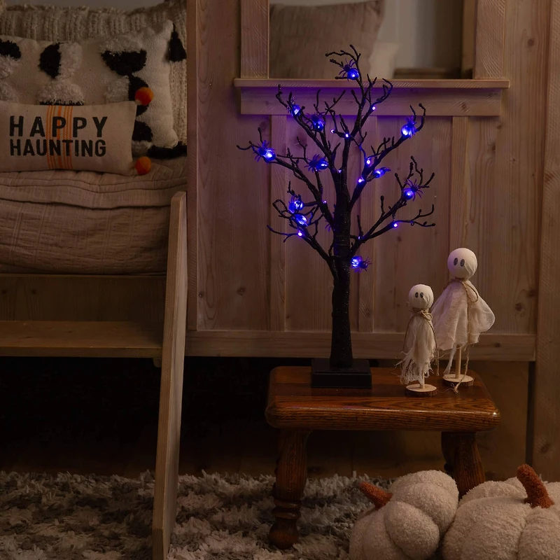 2ft. Pre-Lit Artificial Halloween Spider Twig Tree with 24 Purple LED Lights