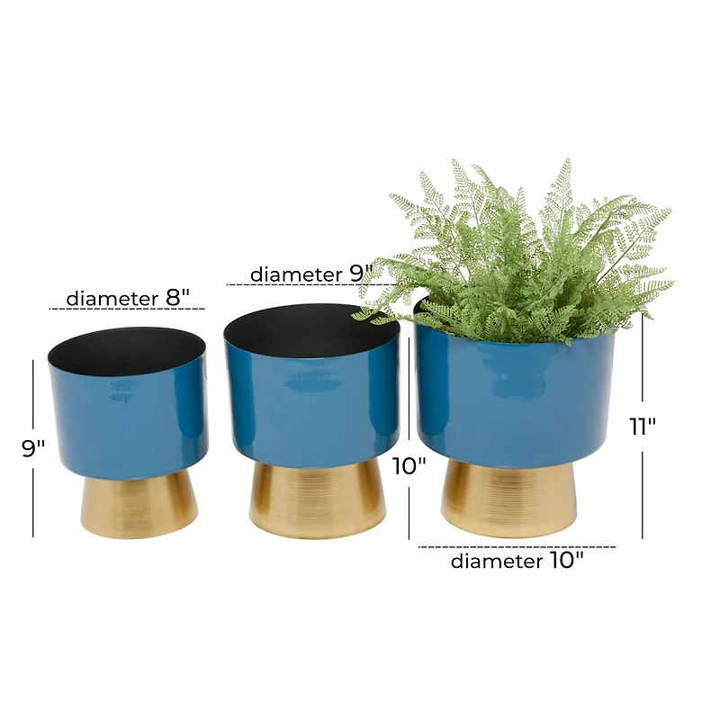 Blue Modern Planter, Set of 3" 10", 11", 9"