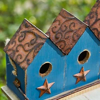 Glitzhome® 17" Retro Blue Distressed Wood Birdhouse with Perch