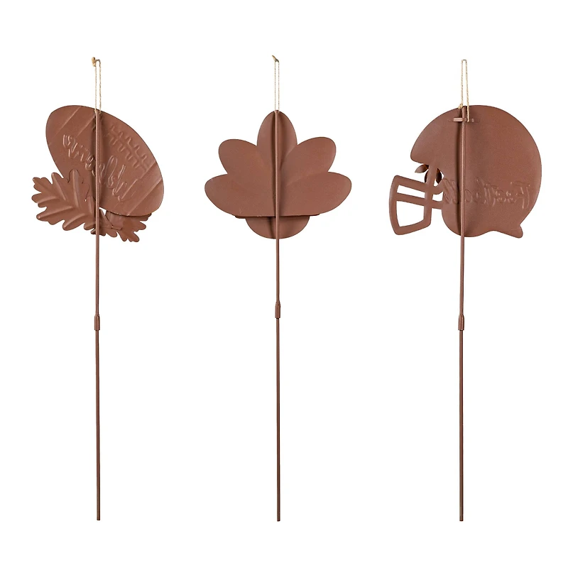 Glitzhome® 24" Thanksgiving Metal Football & Turkey Yard Stakes Set