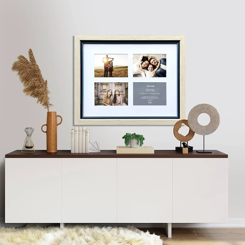 8 Pack: 4 Opening Natural Tan & Navy 5" x 7" Collage Frame with Mat by Studio Décor®
