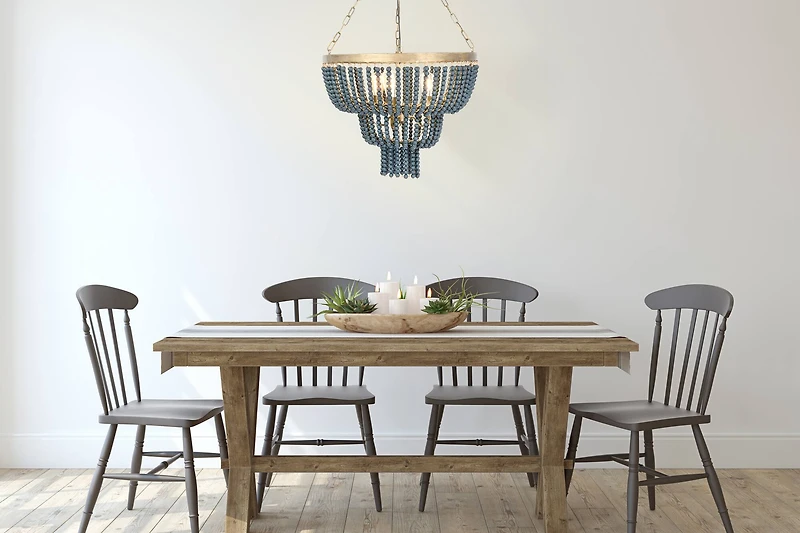 Hello Honey® 25.5" Iron Pendant Light With Blue Wood Beads