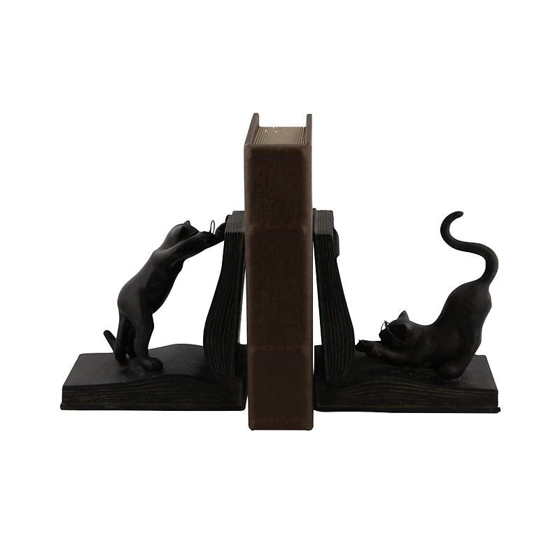Black Polystone Eclectic Cat Bookends Set