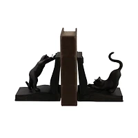 Black Polystone Eclectic Cat Bookends Set