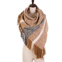 Glitzhome® 70" Tan, White & Gray Scarf with Tassels