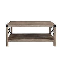 Walker Edison Gray & Black Metal & Rustic Wood Coffee Table