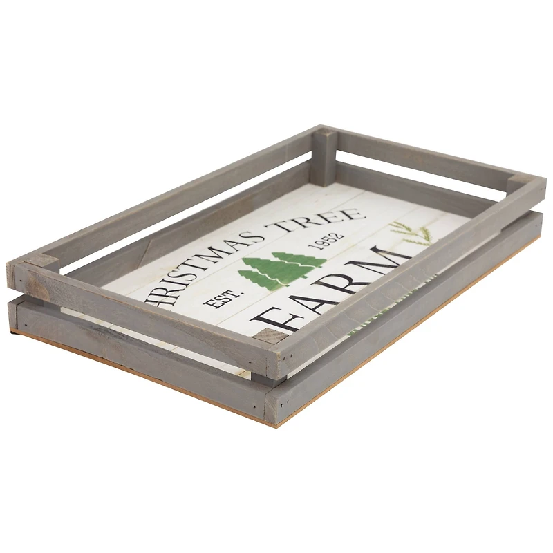 Gray & White Farm Fresh Christmas Trees Wooden Tray Hanging Sign Set