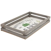 Gray & White Farm Fresh Christmas Trees Wooden Tray Hanging Sign Set