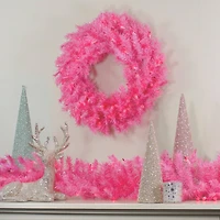 3ft. Pre-Lit Pink Spruce Christmas Wreath, Pink Lights