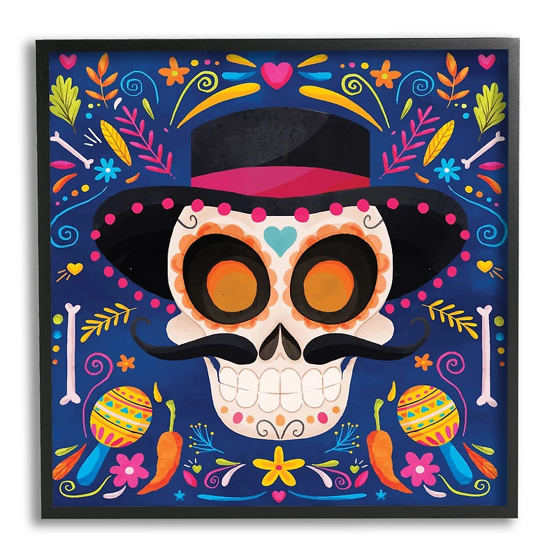 Stupell Industries Day Of Dead Patterned Skull Framed Giclee Art