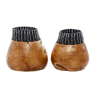 The Novogratz Set of 2" Black Teak Wood Natural Decorative Bowls 10", 9"