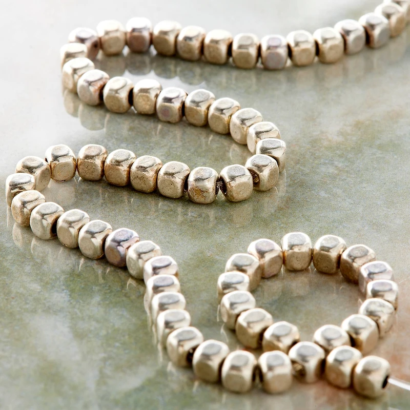 12 Pack:  Silver Metal Small Cube Beads, 4mm by Bead Landing™