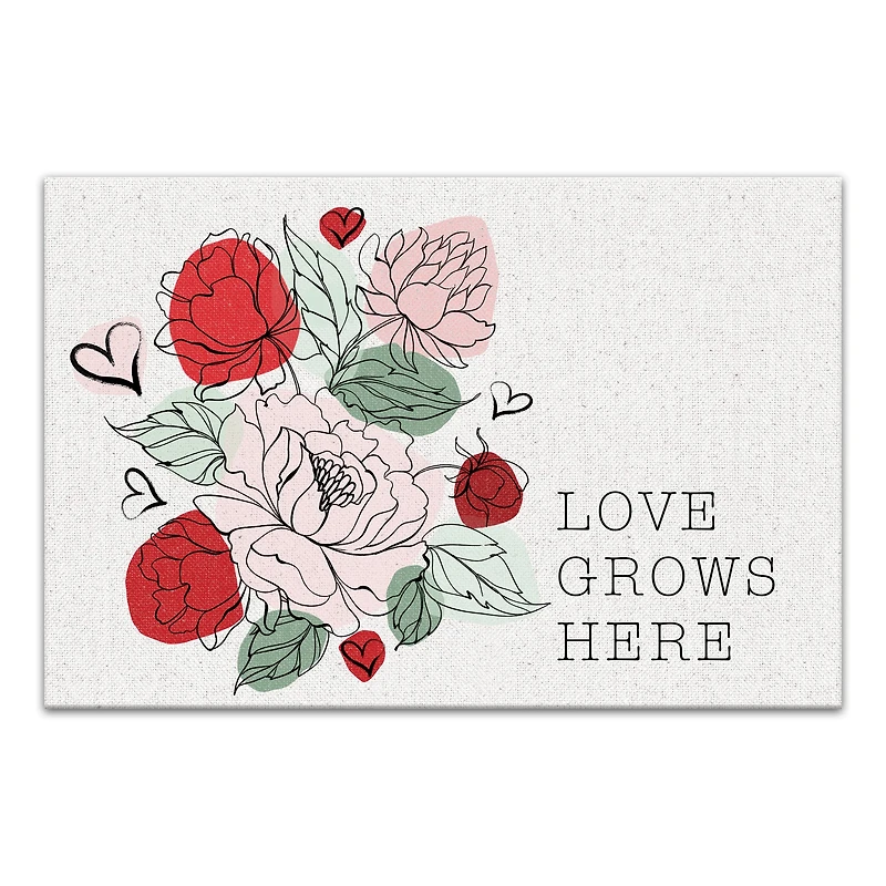 Love Grows Here Floral Canvas Wall Art