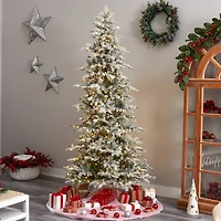 8.5ft. Pre-Lit Slim Flocked Nova Scotia Spruce Artificial Christmas Tree, Warm White LED Lights