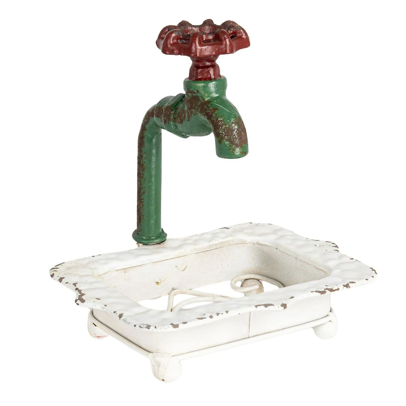 Charming Cast Iron Soap Dish with Miniature Faucet Detail