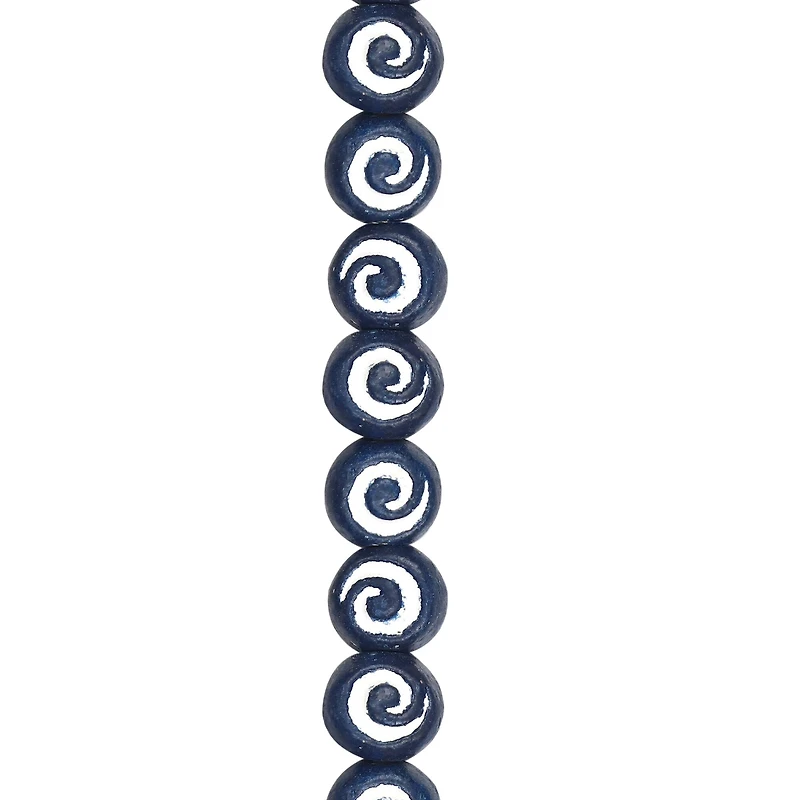 Blue & White Swirl Clay Rondelle Beads by Bead Landing®