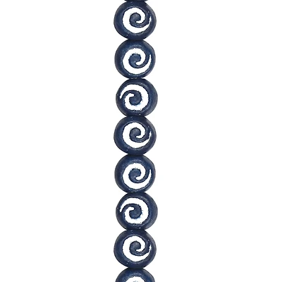 Blue & White Swirl Clay Rondelle Beads by Bead Landing®