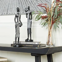 Set of 2 Black Polystone Eclectic Sculptures, 14" x 4" x 3"