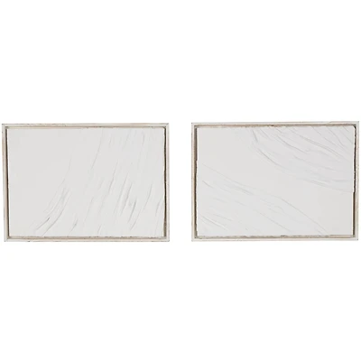 28" x 20" White Distressed Wood Abstract Wavy Wall Decor, Set of 2
