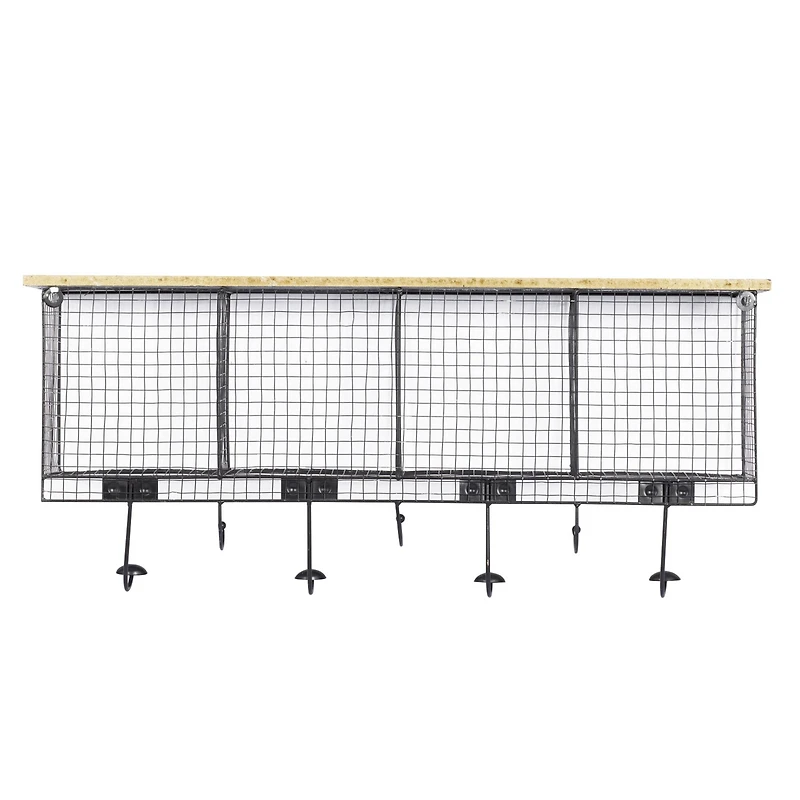 Black Iron Farmhouse Wall Hooks With Shelf