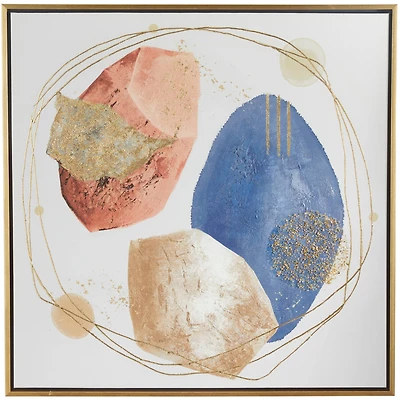 Multi Colored Canvas Handmade Overlapping Circle Abstract Framed Wall Art with Gold Frame and Gold Foil Detailing 37" x 1" x 37"