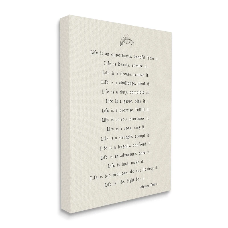 Stupell Industries Uplifting Inspirational Mother Theresa Life Quote Canvas Wall Art