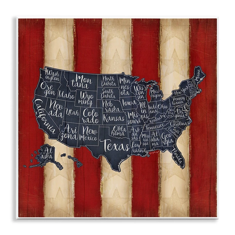 Stupell Industries United States Map on Stripes Wall Plaque Art