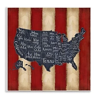 Stupell Industries United States Map on Stripes Wall Plaque Art