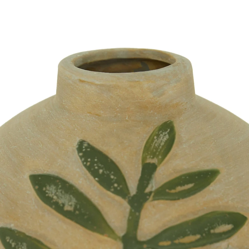 Tan Ceramic Coastal Style Vase, 10" x 7" x 7"