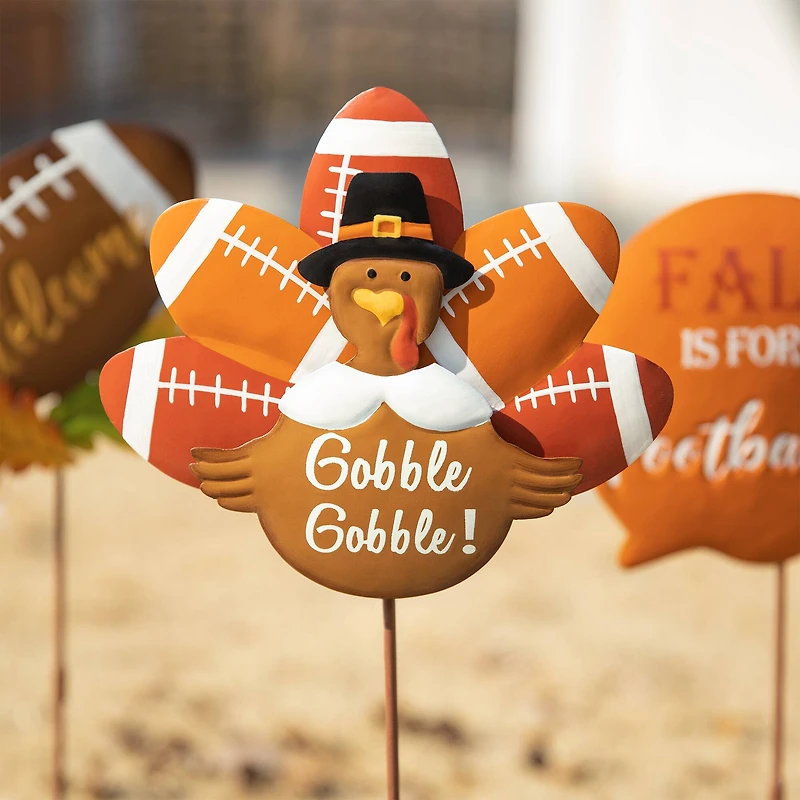 Glitzhome® 24" Thanksgiving Metal Football & Turkey Yard Stakes Set