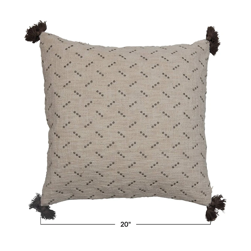 Hello Honey® 20" Square Cotton Slub Pillow With Embroidered Dots & Tassels