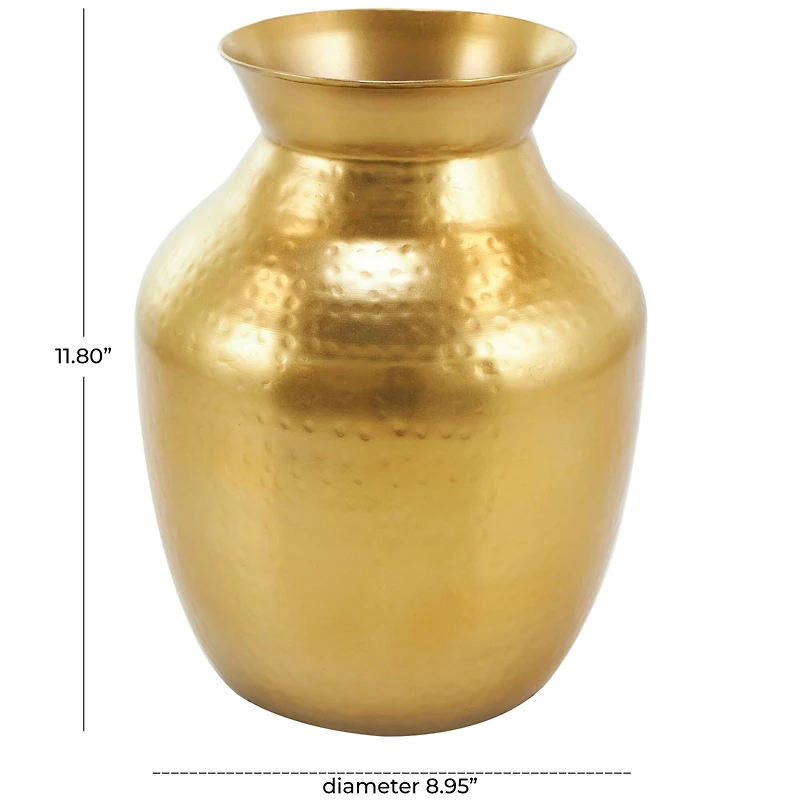 12" Gold Metal Hammered Spotted Vase
