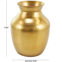 12" Gold Metal Hammered Spotted Vase