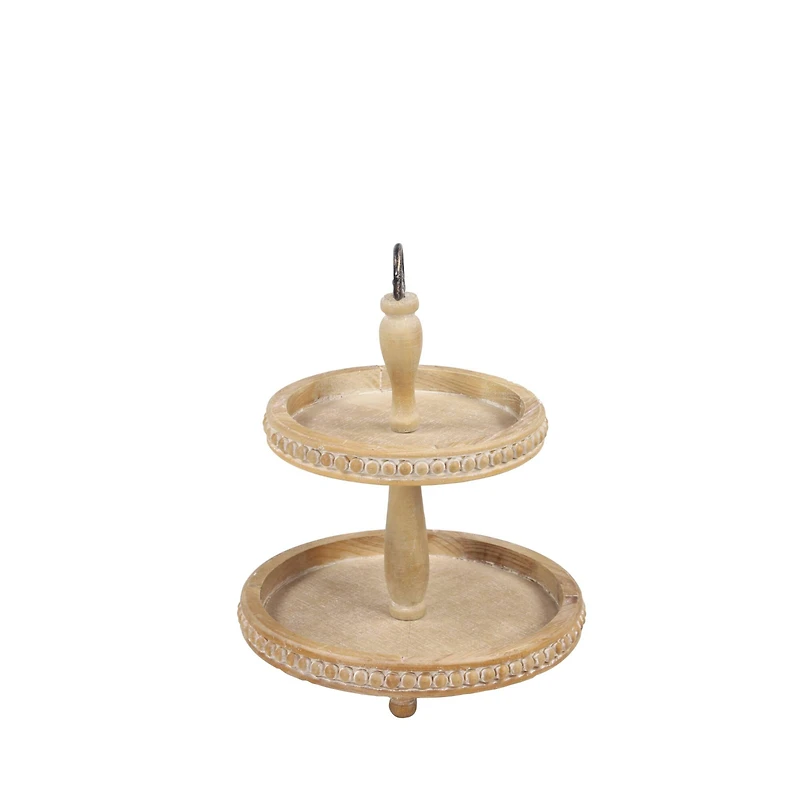 Light Brown Wood Natural 2 Tier Tray Stand