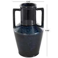 11" Dark Blue Ceramic Ombre Textured Vase with Rectangular Handles