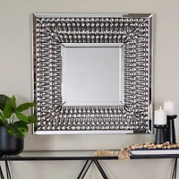 Silver Glass Wall Mirror with Crystal Embellishment 32" x 1" x 32"
