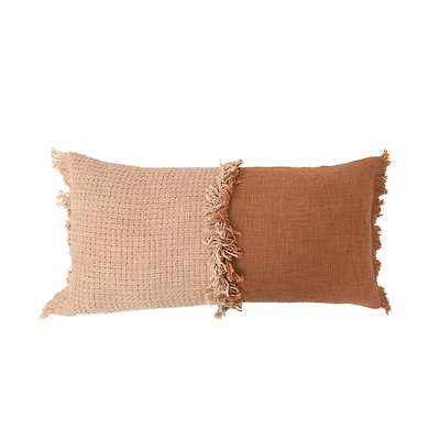 Hello Honey® Pink & Rust Woven Cotton Lumbar Pillow with Fringe