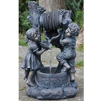 30" Bronze Children at the Well Outdoor Garden Water Fountain