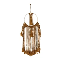 Brown Fabric Intricately Weaved Macrame Wall Decor with Beaded Fringe Tassels 10" x 1" x 38"