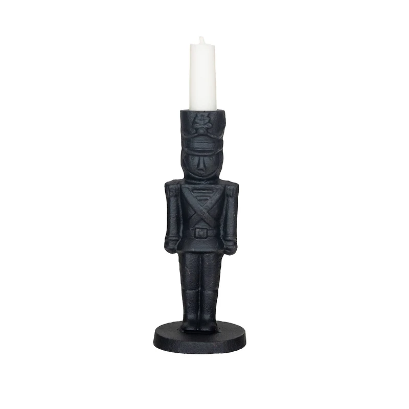 Hello Honey® 7" Black Cast Metal Soldier Taper Candle Holder