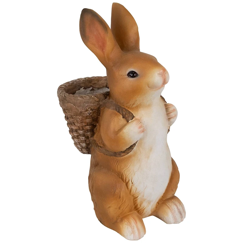 16.75" Standing Bunny Carrying a Basket Outdoor Garden Statue